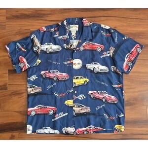 Paradise Found Corvette Shirt Mens XL Navy Rayon Hawaiian Aloha GM Stingray Car